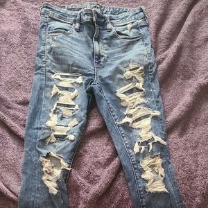 American Eagle Outfitters Ripped Blue Skinny Jeans